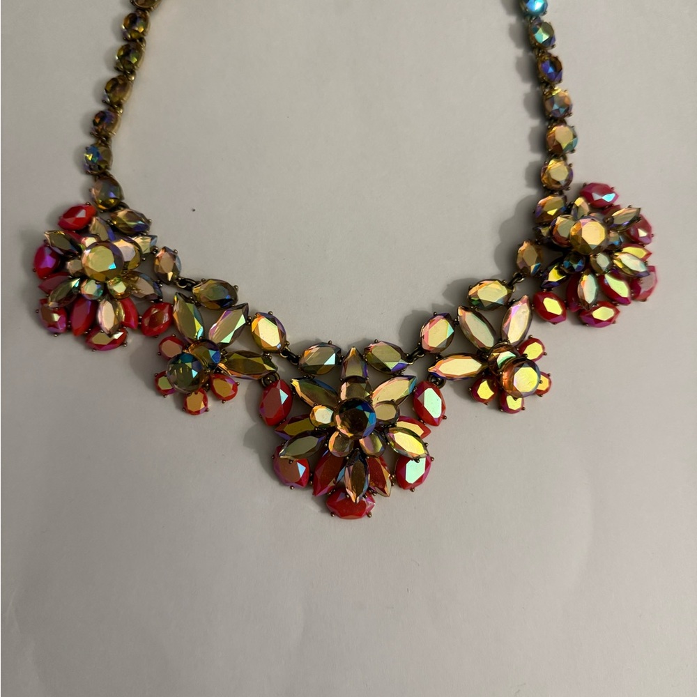 J. Crew Red and Gold Aurora Crystal Floral Statement Necklace